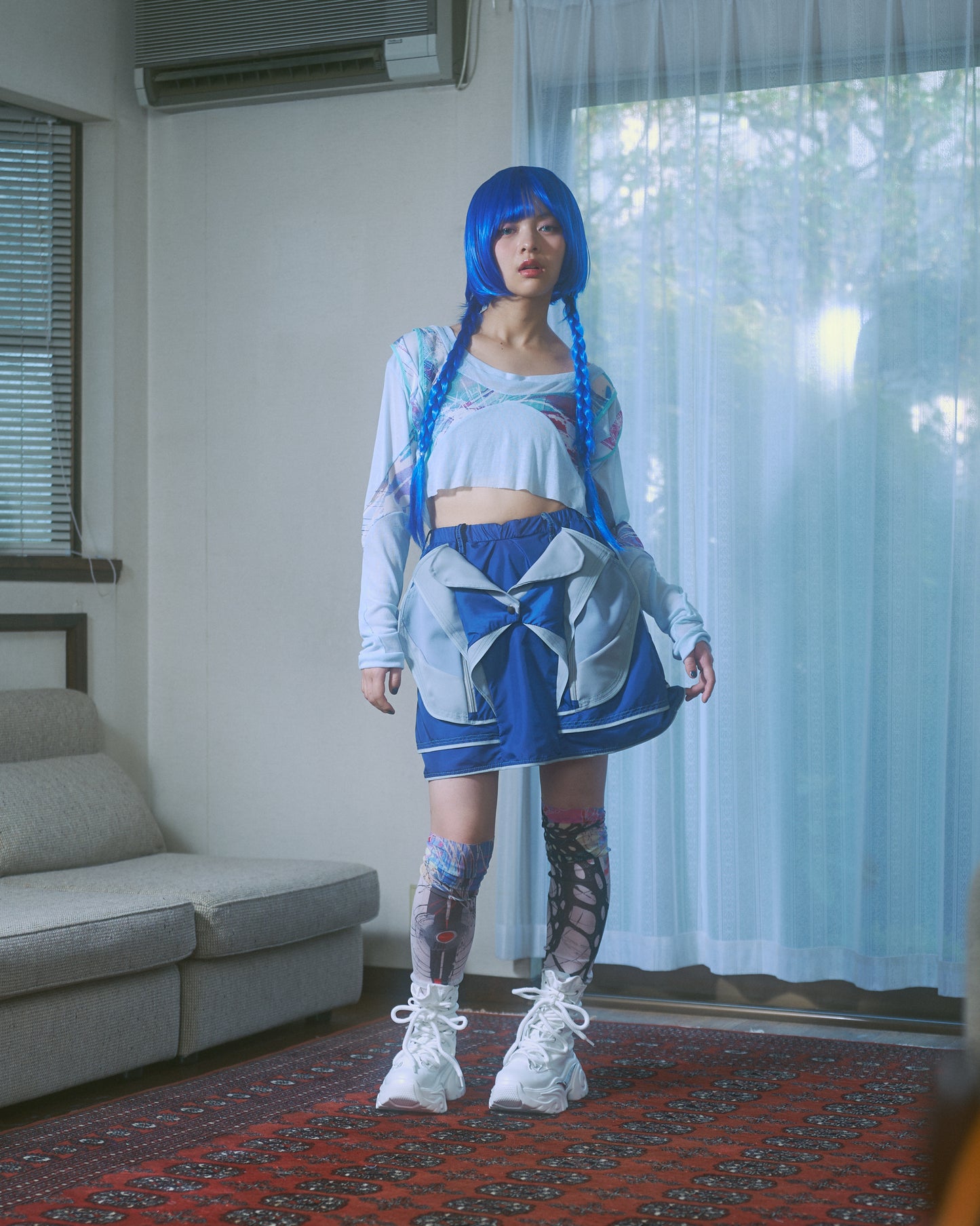 Orbit Pocket Skirt-Blue-
