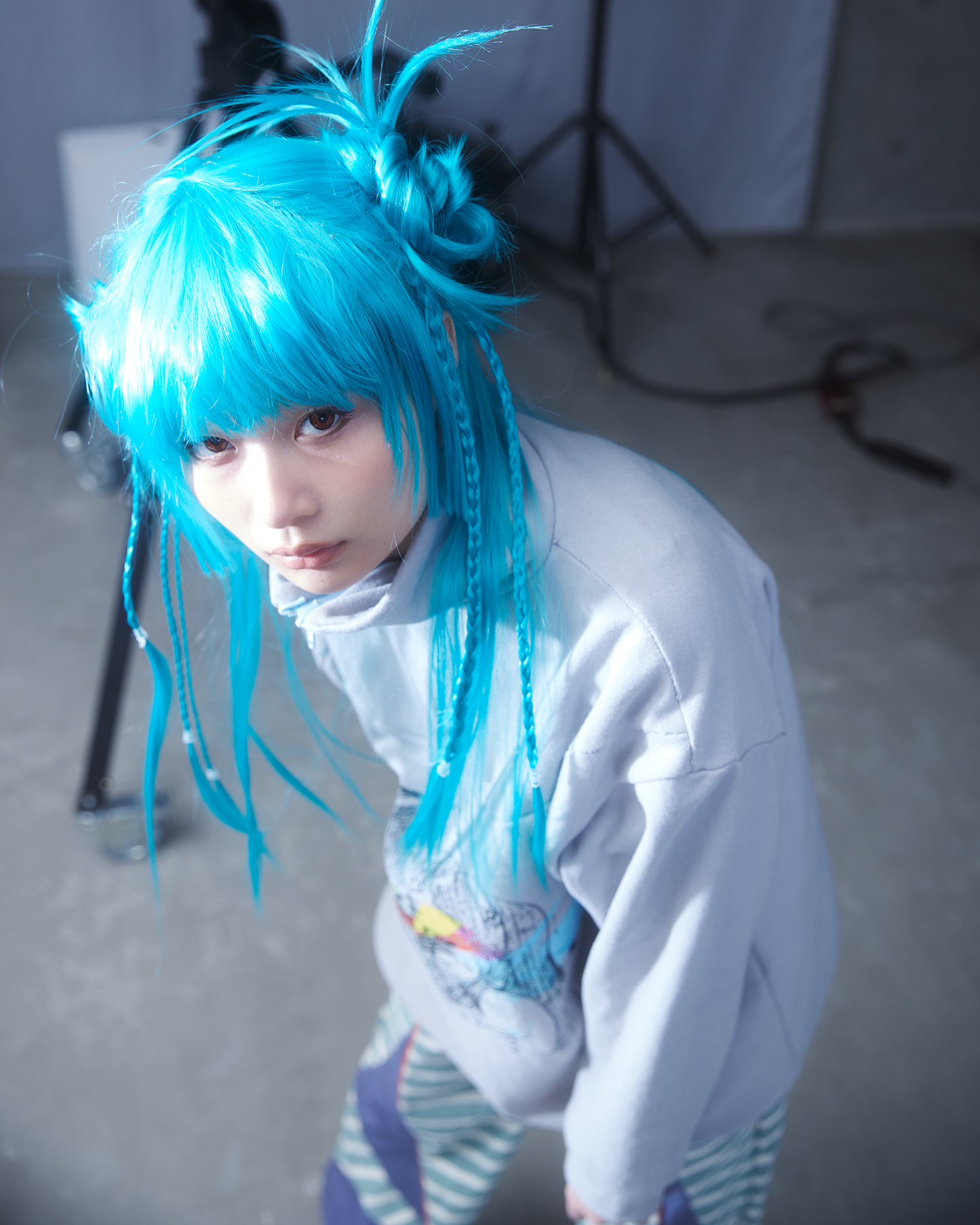 25AW Half-zip print sweat Memory: Kissing girls-LightBlue-