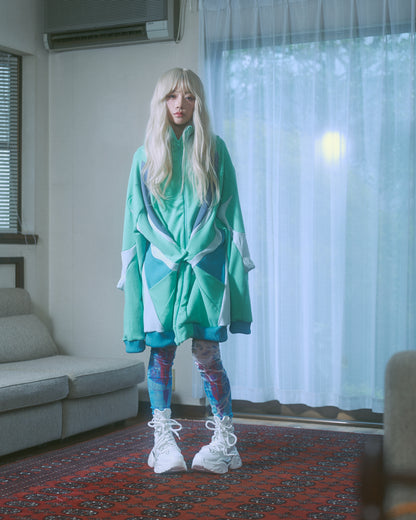 Flowing Sweat Hoodie-Green-