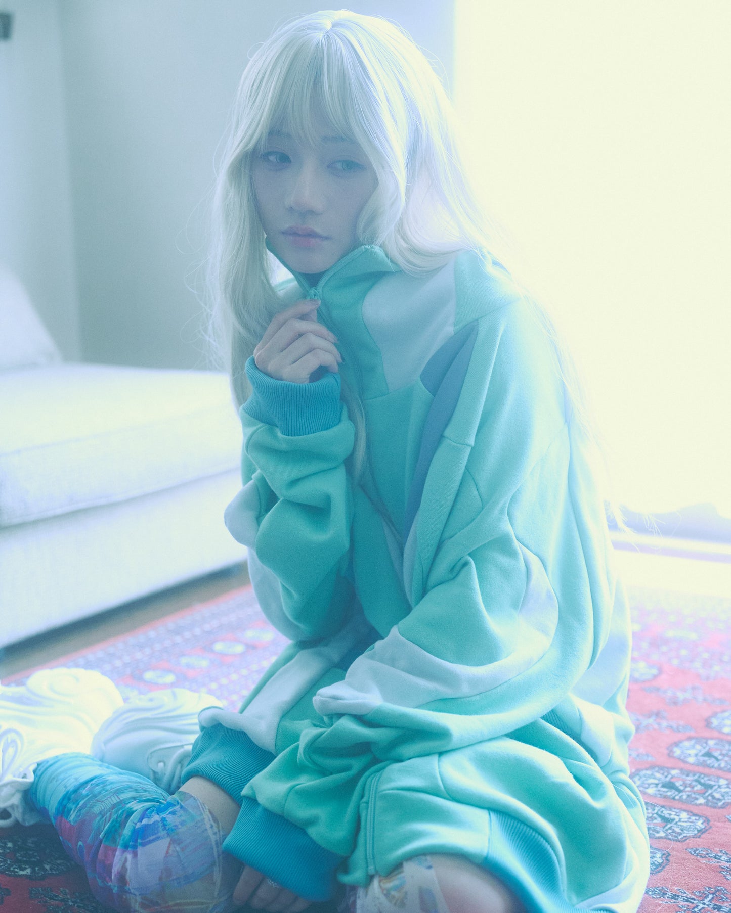 Flowing Sweat Hoodie-Green-