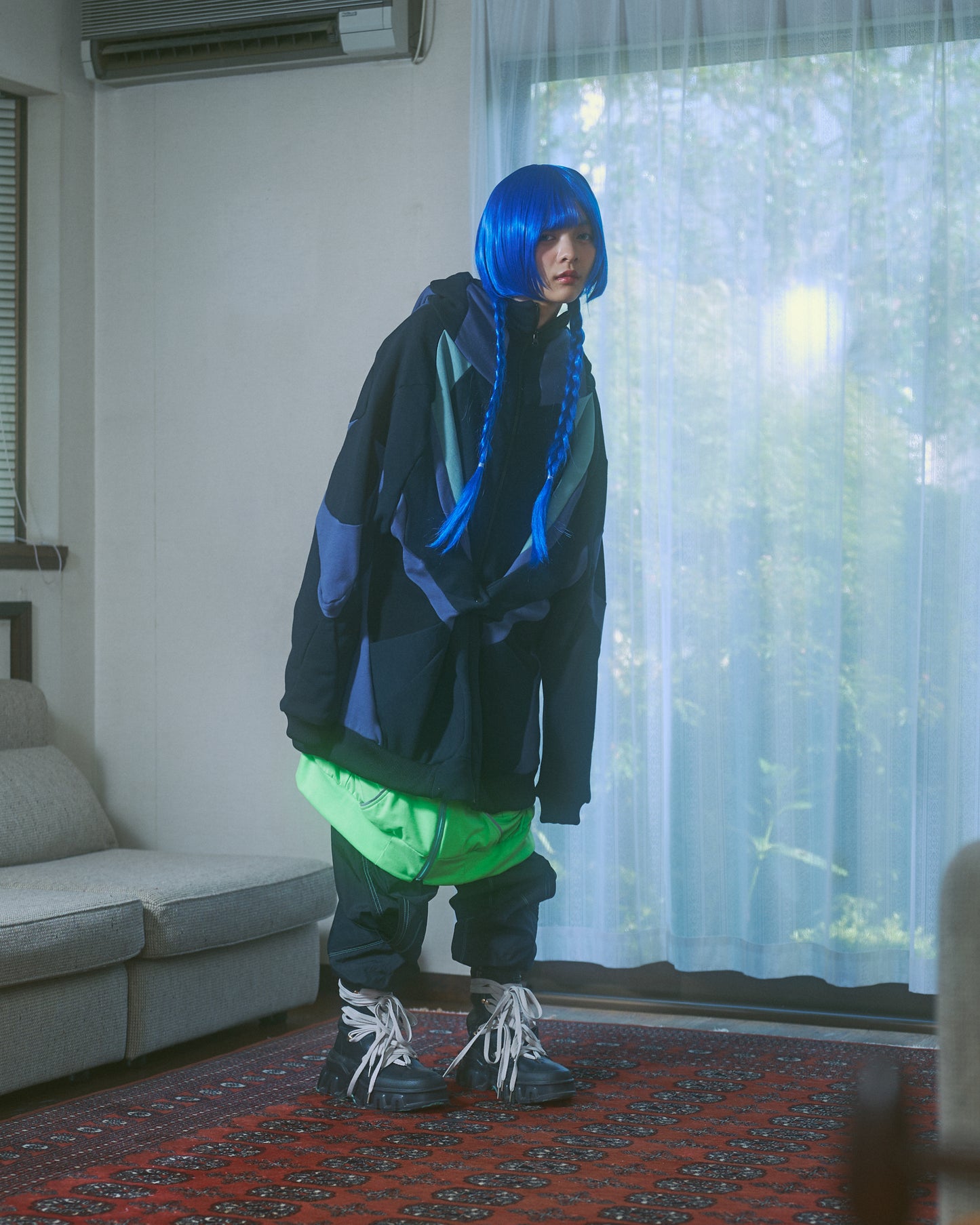 Flowing Sweat Hoodie-Black-