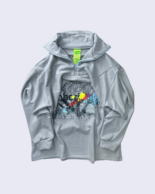 25AW Half-zip print sweat  Memory: Kissing girls-Gray-