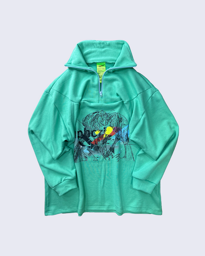 25AW Half-zip print sweat  Memory: Kissing girls-Green-