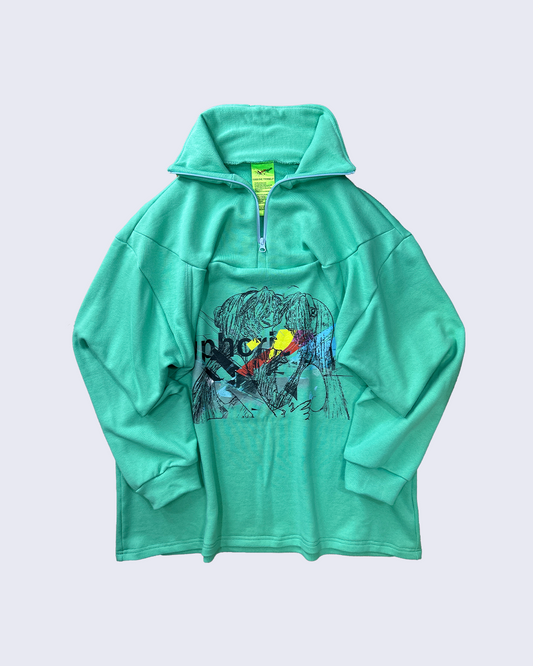 25AW Half-zip print sweat  Memory: Kissing girls-Green-