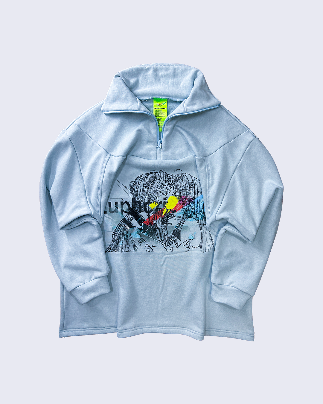 25AW Half-zip print sweat  Memory: Kissing girls-LightBlue-