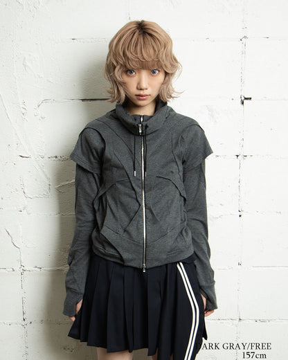 26AWPRE-VEIL NECK OVERLAY ZIP TOP