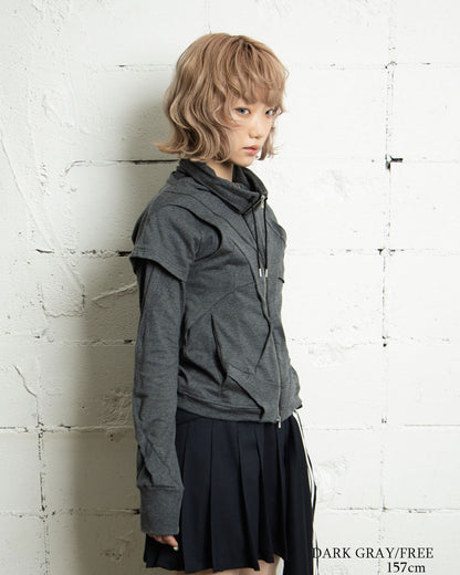 26AWPRE-VEIL NECK OVERLAY ZIP TOP