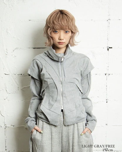 26AWPRE-VEIL NECK OVERLAY ZIP TOP