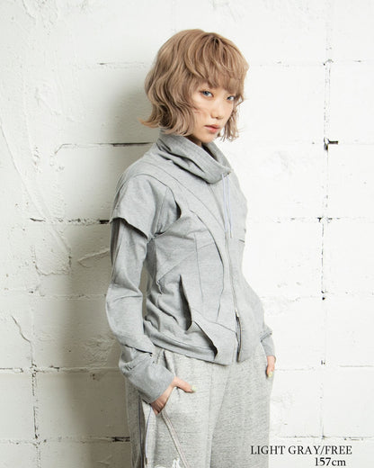 26AWPRE-VEIL NECK OVERLAY ZIP TOP