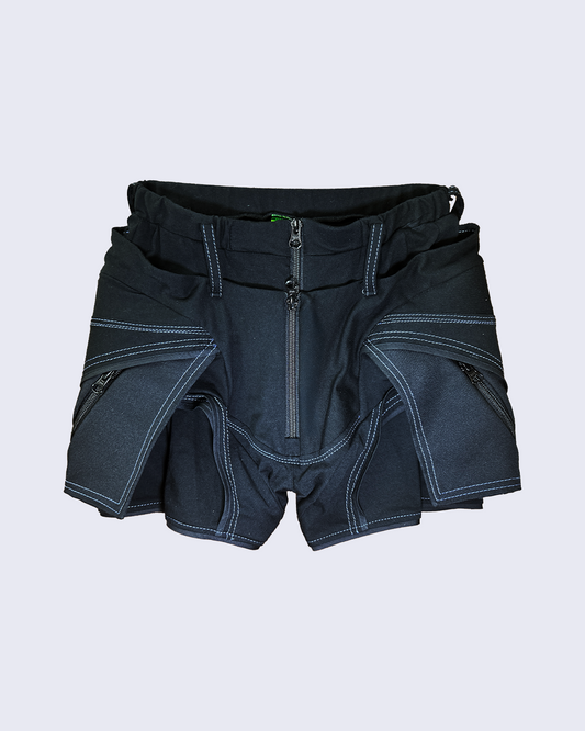 Dual Pocket Overlay Shorts-Black-